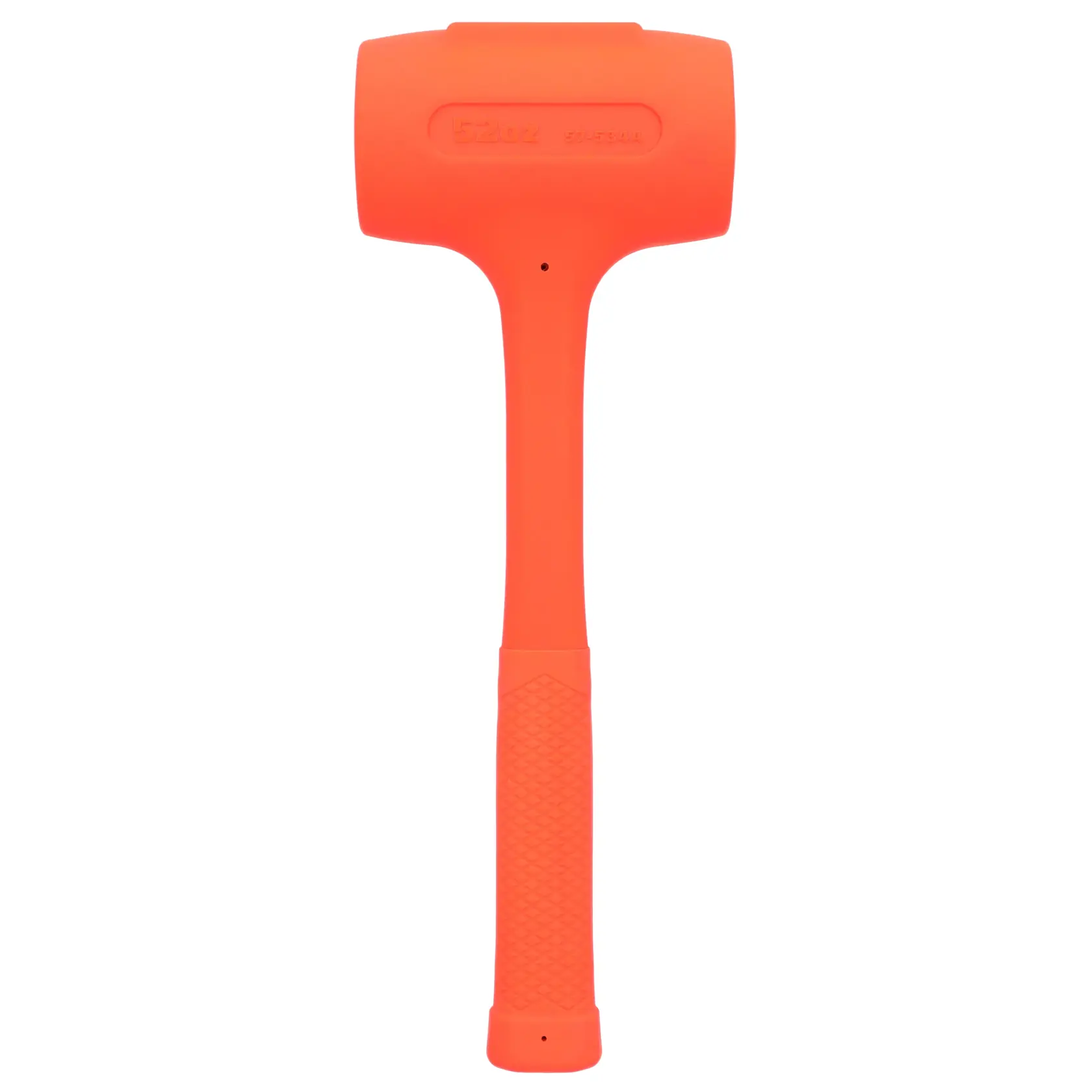 STANLEY STHT57534-0 orange dead blow hammer, photography, front angle on white background.