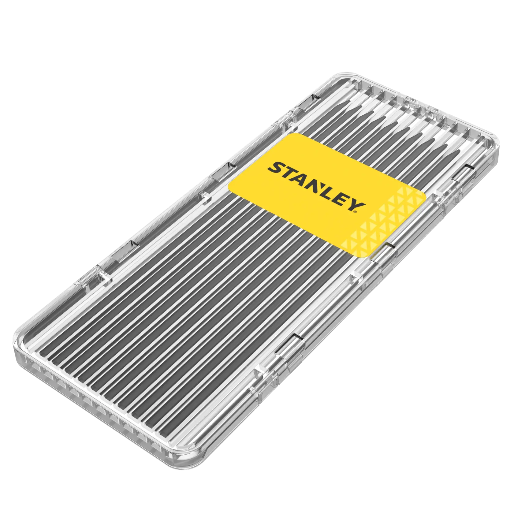 Stanley photography accessory set in a transparent case with yellow label, containing multiple metal rods.