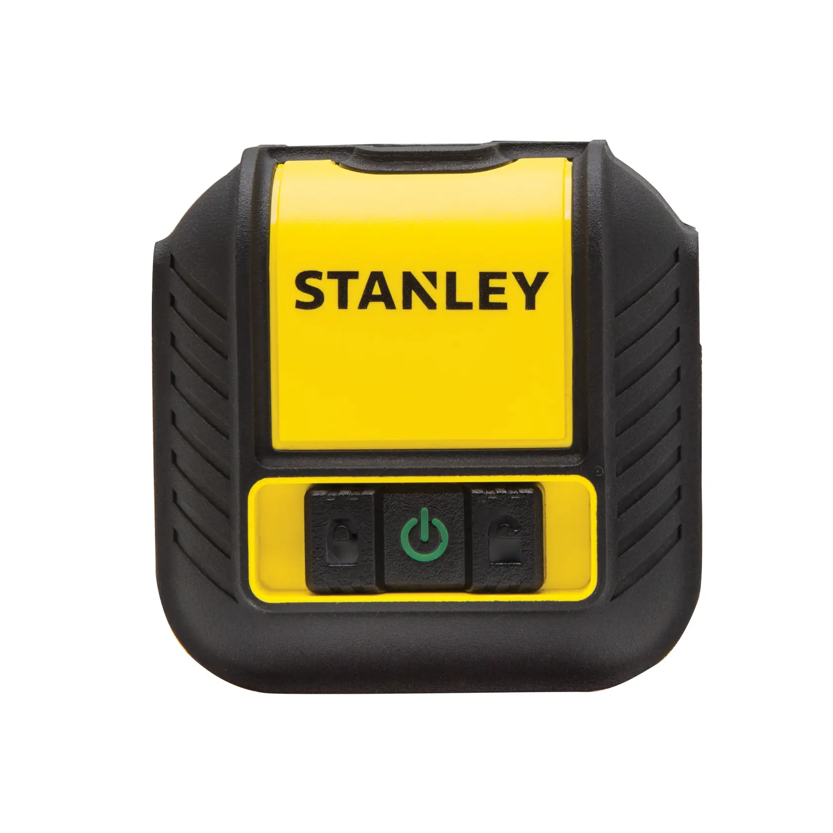 Yellow and black Stanley electronic device with buttons, used for photography or measurement tasks.