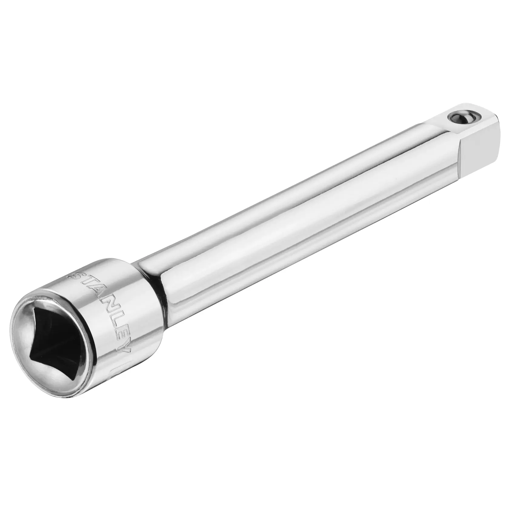 STANLEY STMT86006-0 chrome socket extension bar, tool product photo, angled on white background.