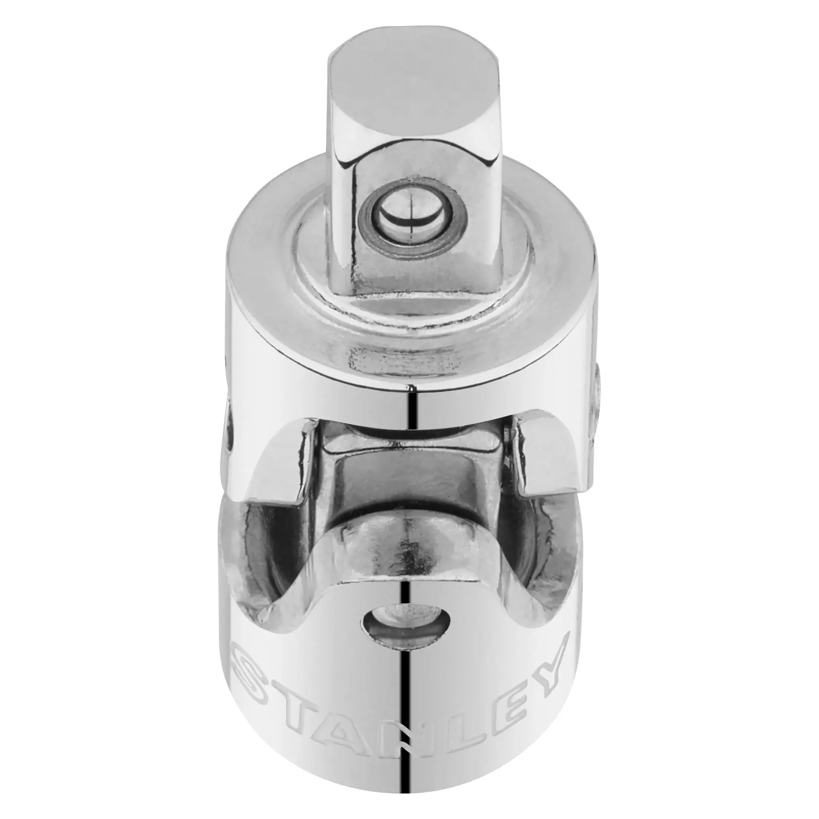 Photo of STANLEY STMT86011-0 chrome universal joint socket, product view on white background.