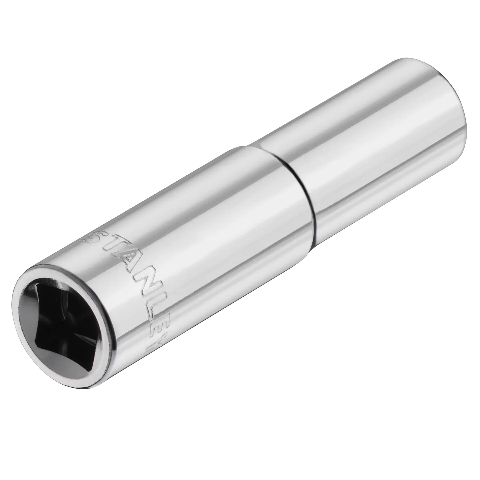 STANLEY STMT86095-0 chrome socket, elongated, hex opening, product angle on white background