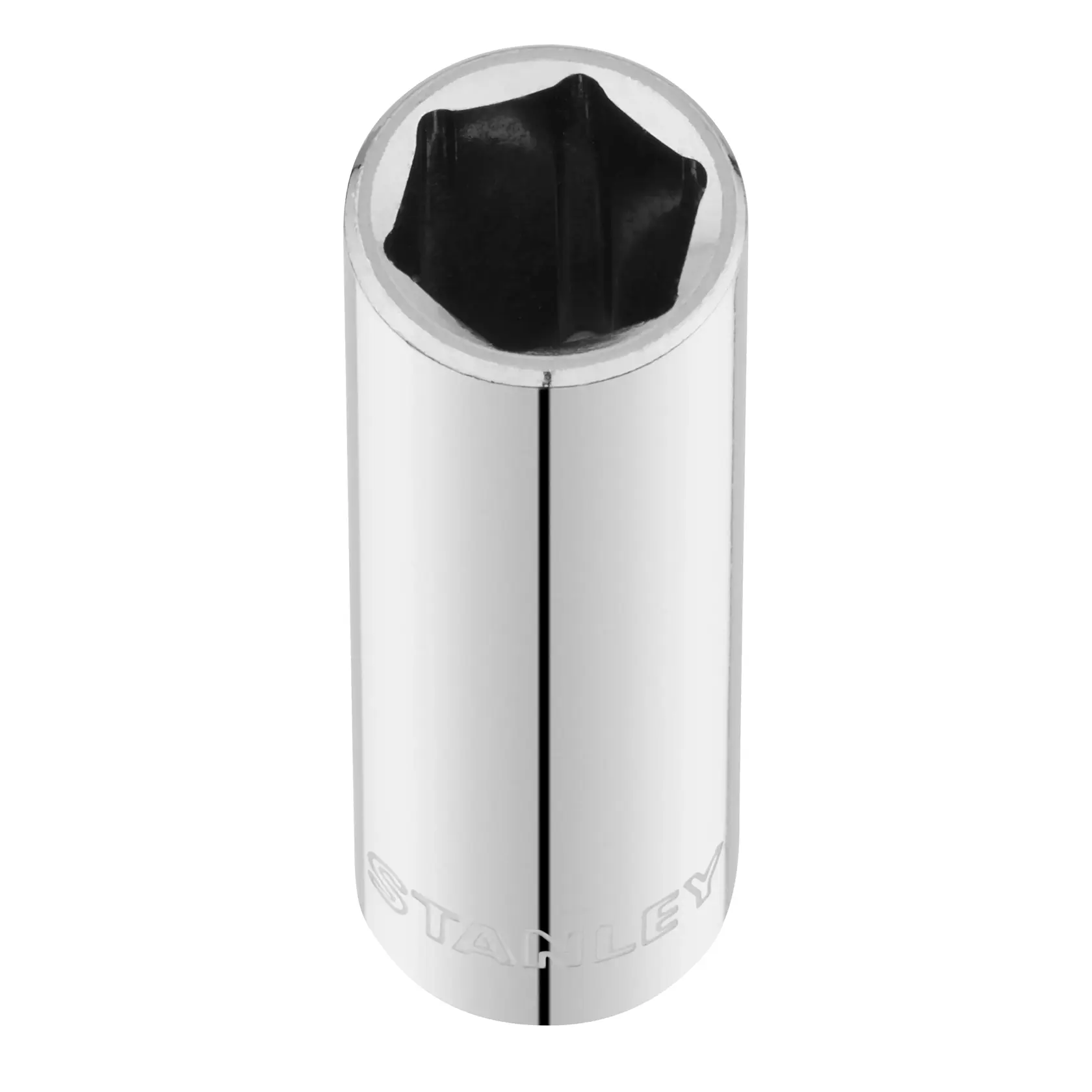STANLEY STMT86099-0 chrome six-point socket, photographed upright on white background.