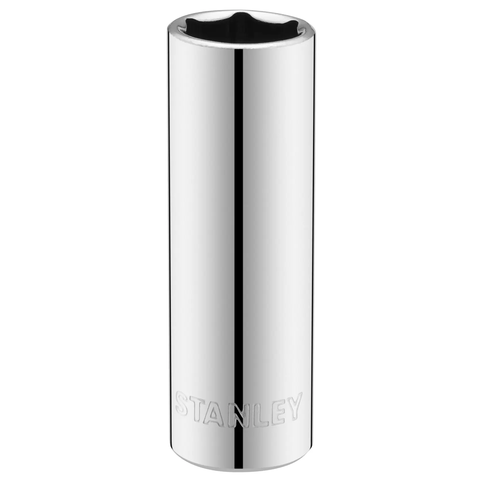 STANLEY STMT86100-0 chrome deep socket tool front angle on white background.