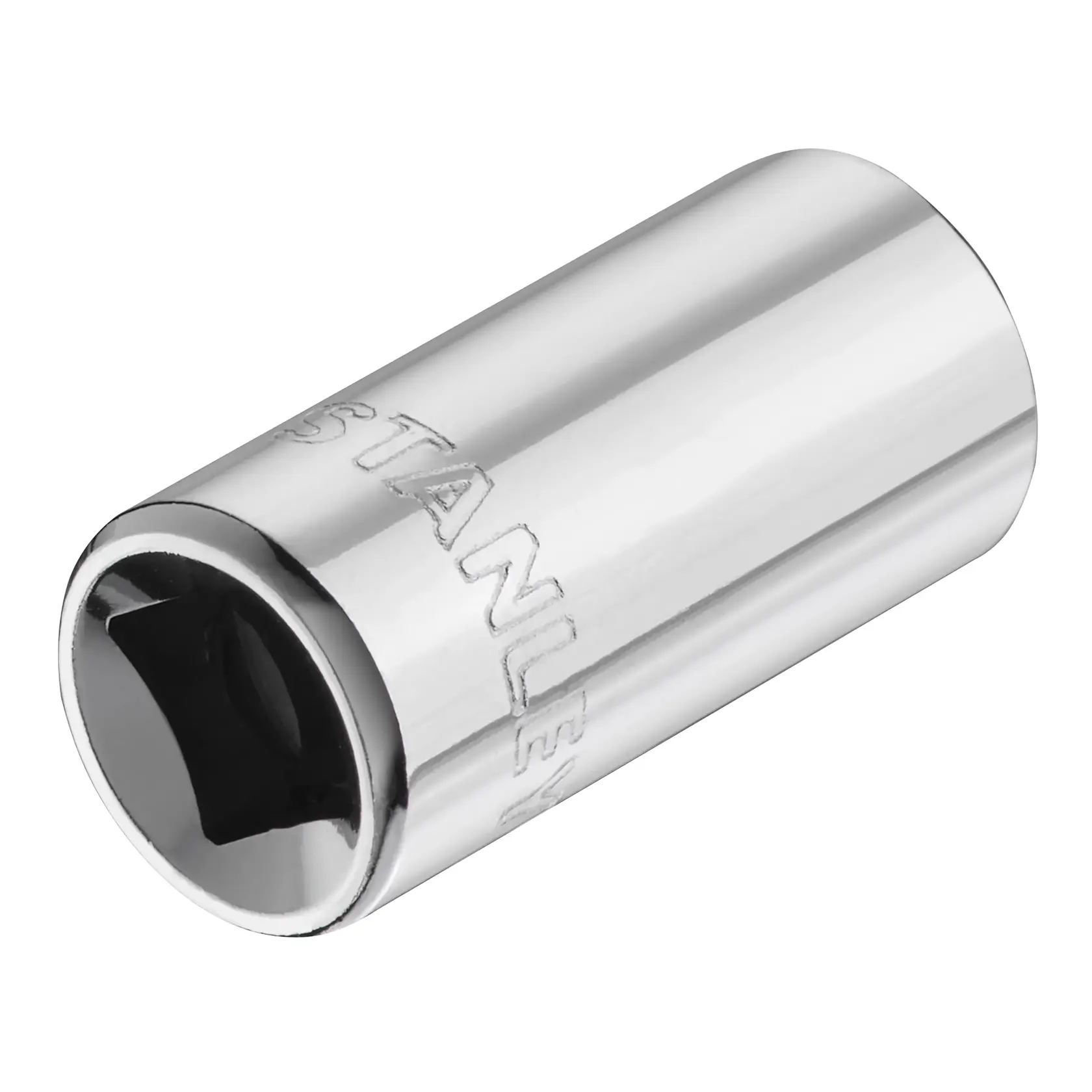 STANLEY STMT86105-0 chrome socket photography, angled on white background.