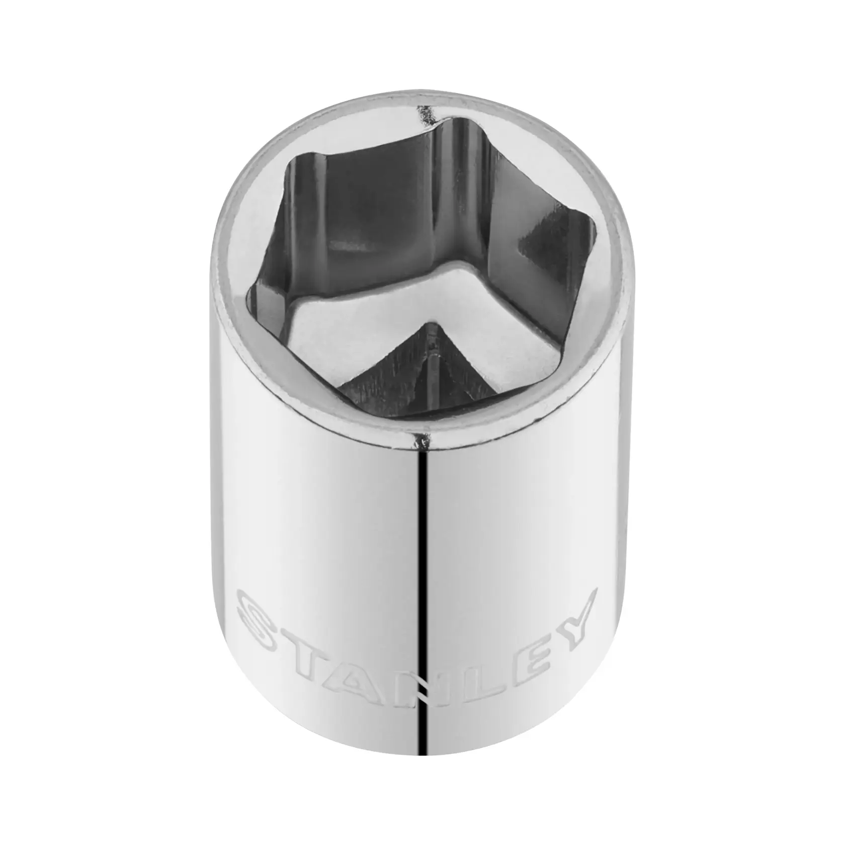 STANLEY STMT86109-0 polished chrome socket, product angle on white background, tool accessory.