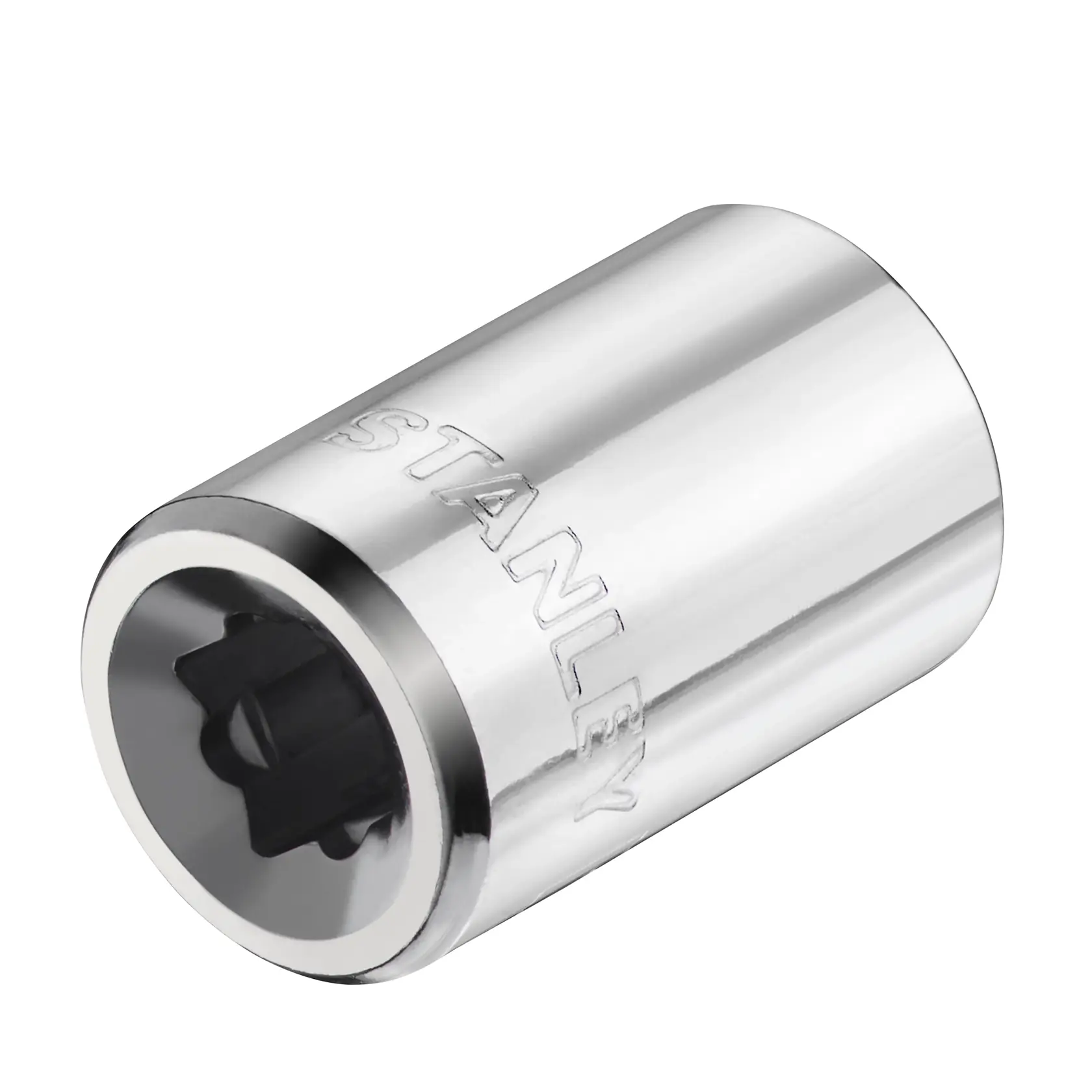 STANLEY STMT86109-0 chrome socket, front angle, tool photography.