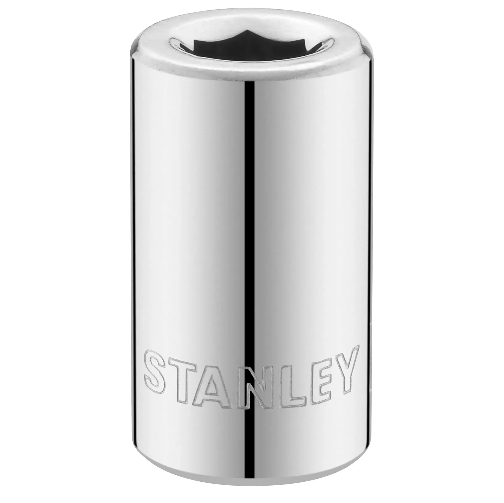STANLEY STMT86124-0 chrome socket, tool photography, front angle on white background.