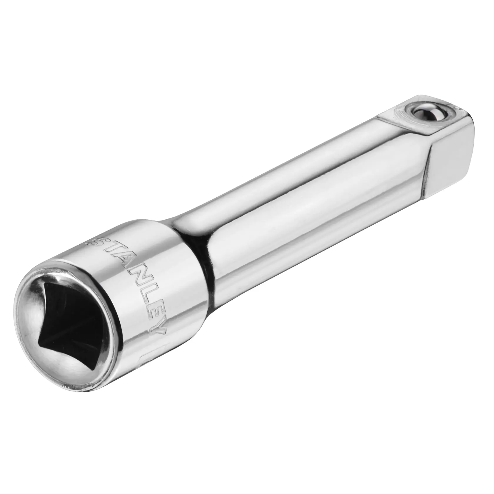 STANLEY STMT86206-0 chrome socket extension on white background, angled view.