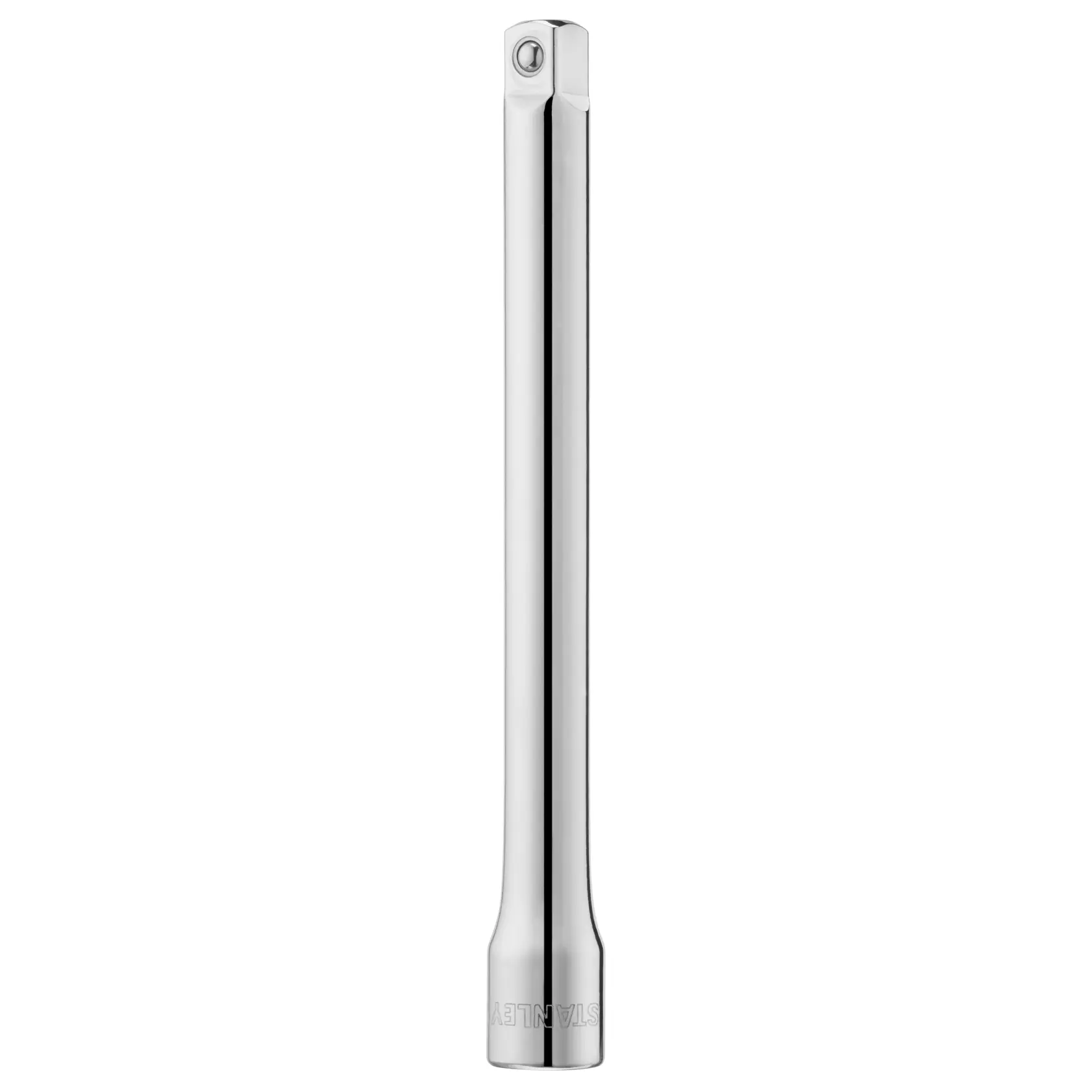 STANLEY STMT86207-0 chrome extension bar for socket wrench, photographed vertically on white background.