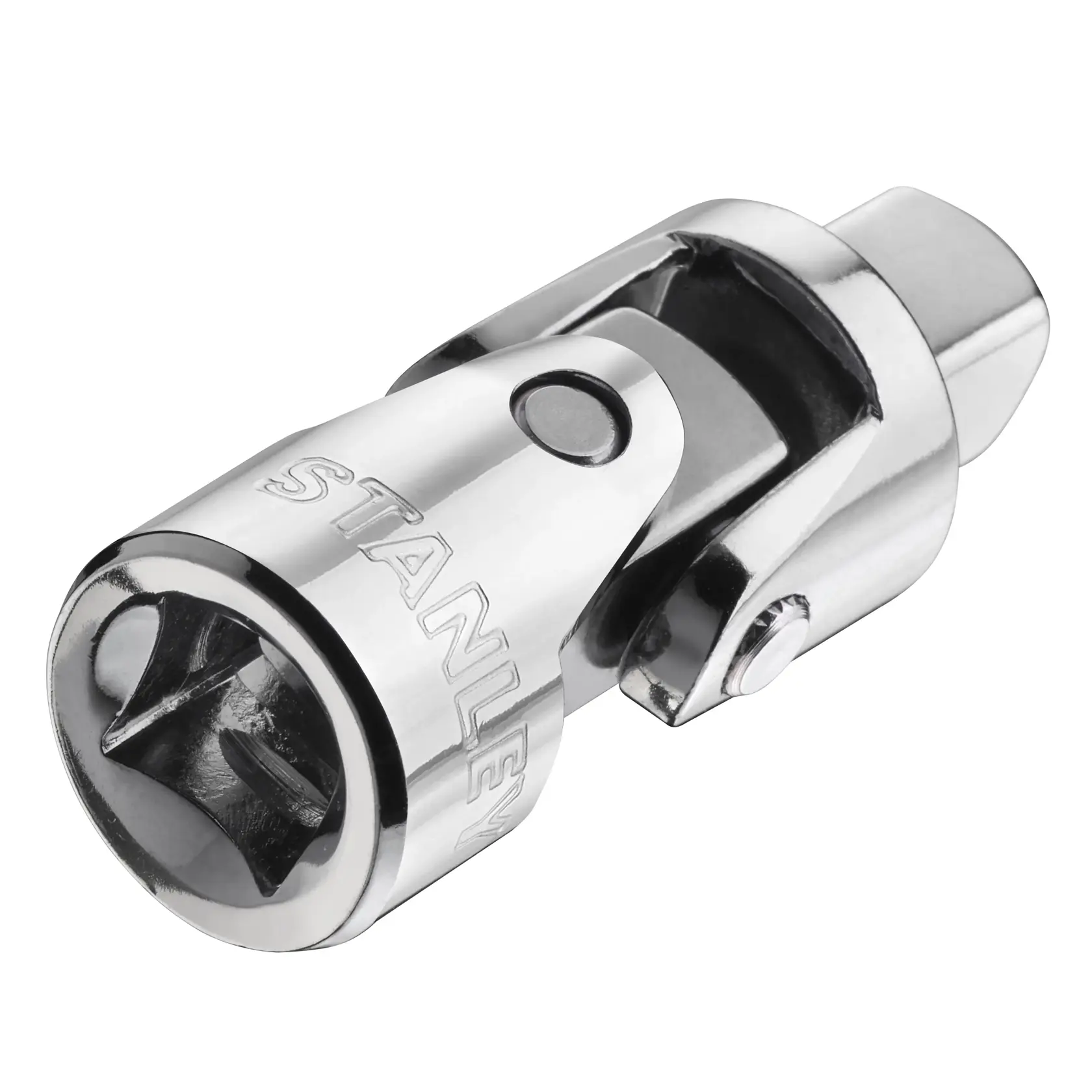 STANLEY STMT86211-0 chrome universal joint socket accessory, close-up on white background.