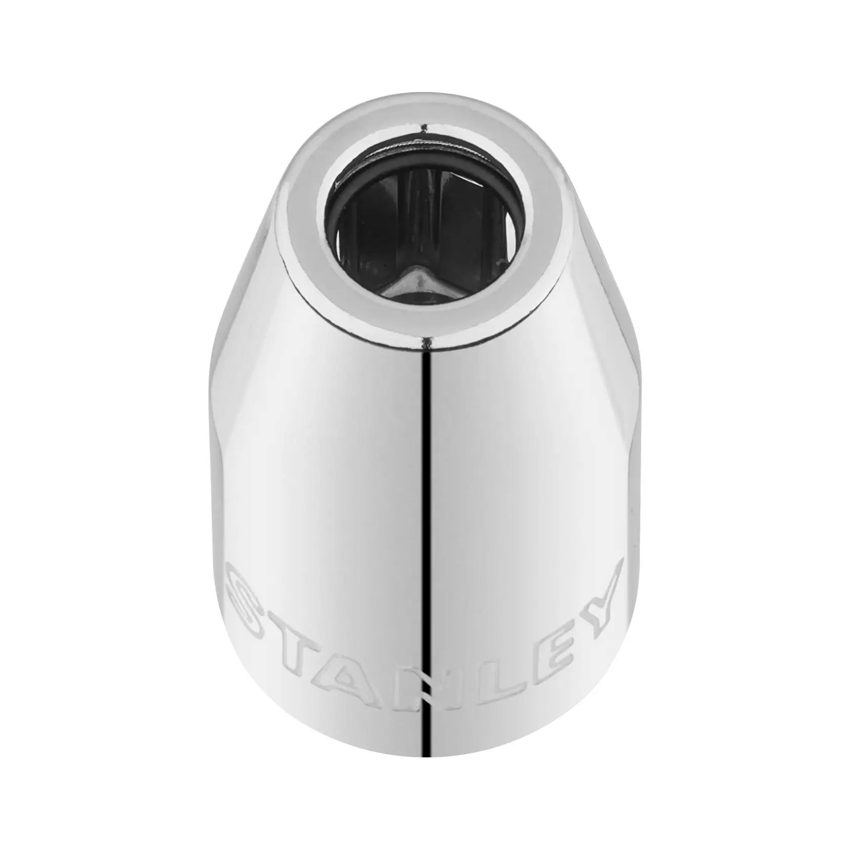 STANLEY STMT86250-0 chrome socket, photographed from above, with engraved logo, shown on white background.