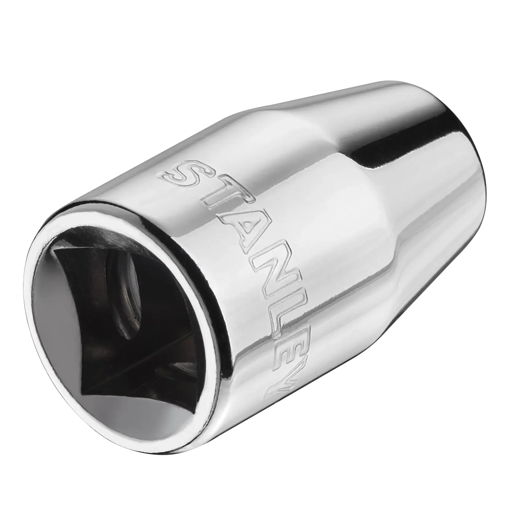 STANLEY STMT86250-0 chrome socket, tool photography, angled view on white background.