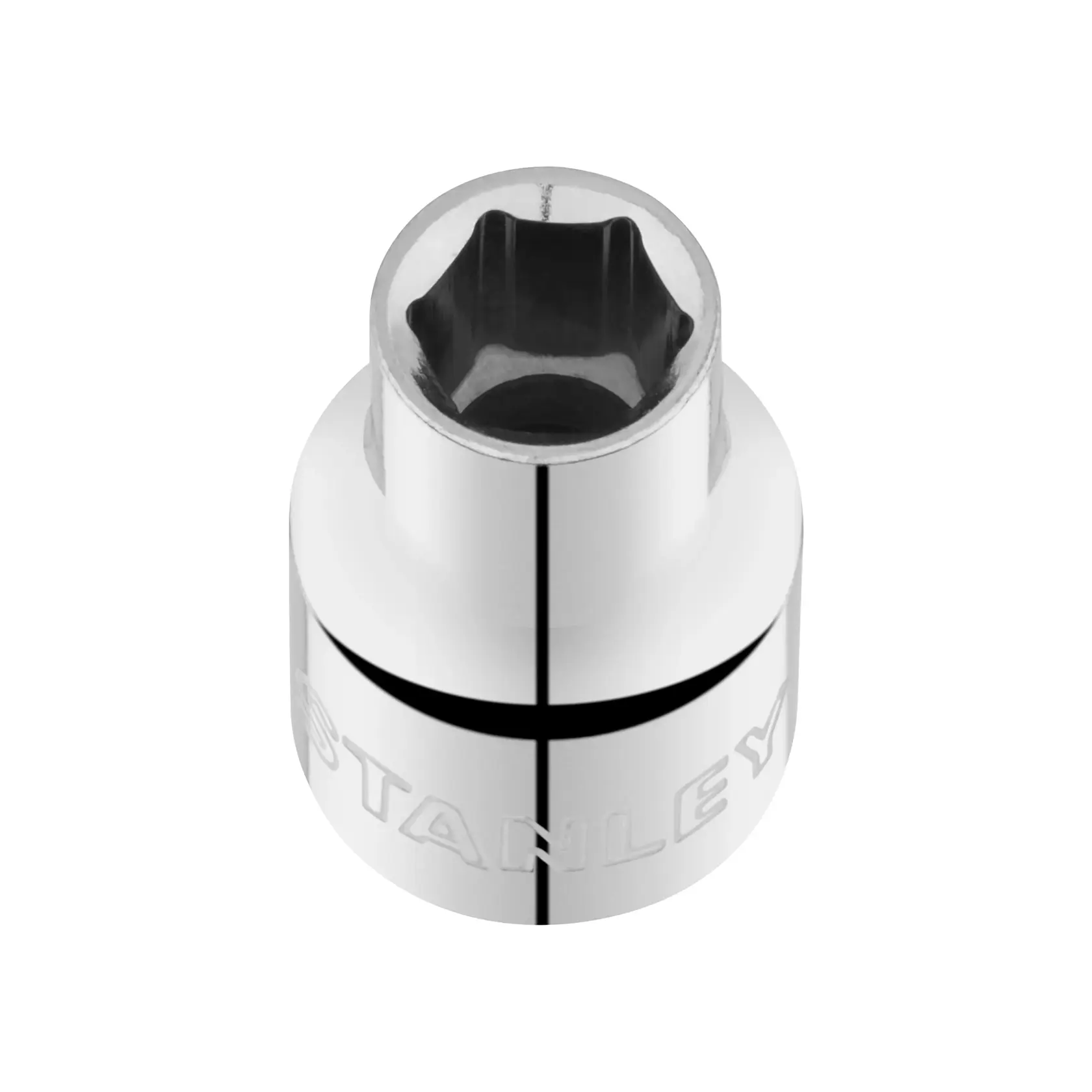STANLEY STMT86303-0 chrome socket photography, front angle on white background.