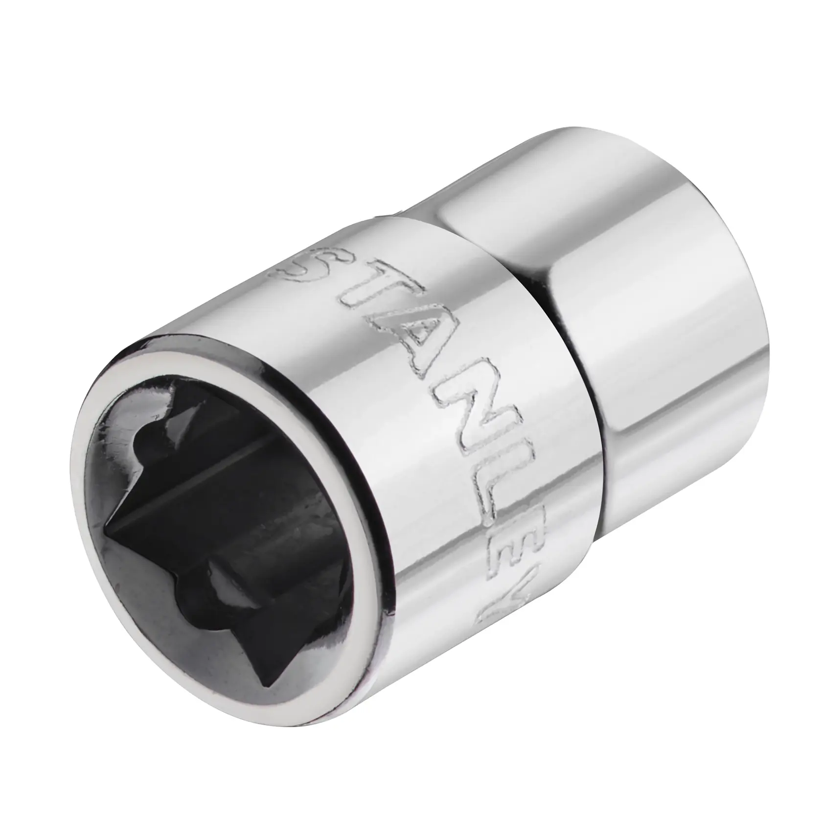 STANLEY STMT86306-0 chrome socket, photography of angled view on white background.