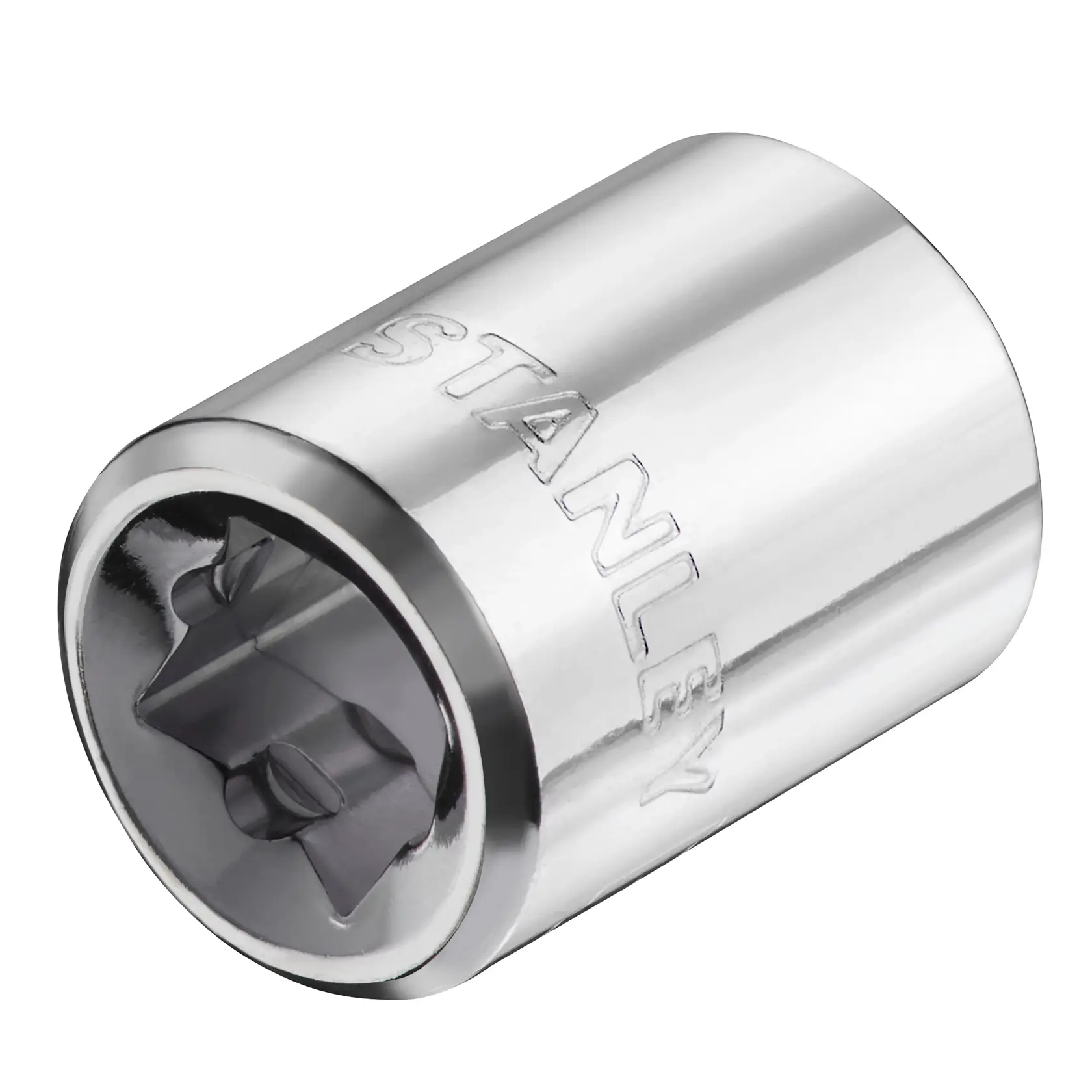 Photo of STANLEY STMT86309-0 chrome socket from front angle on white background.