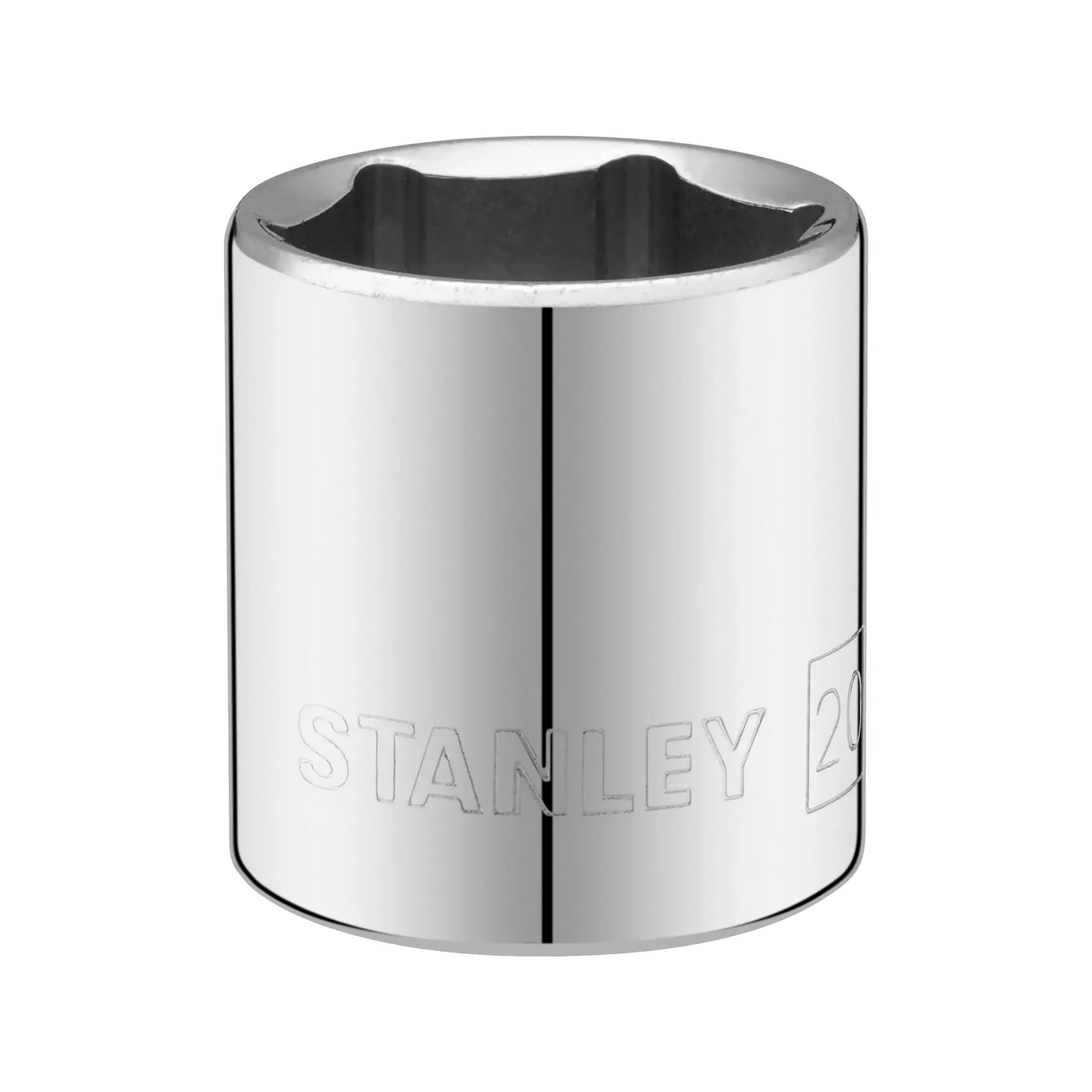 STANLEY STMT86315-0 chrome socket, 6-point design, front angle on white background.