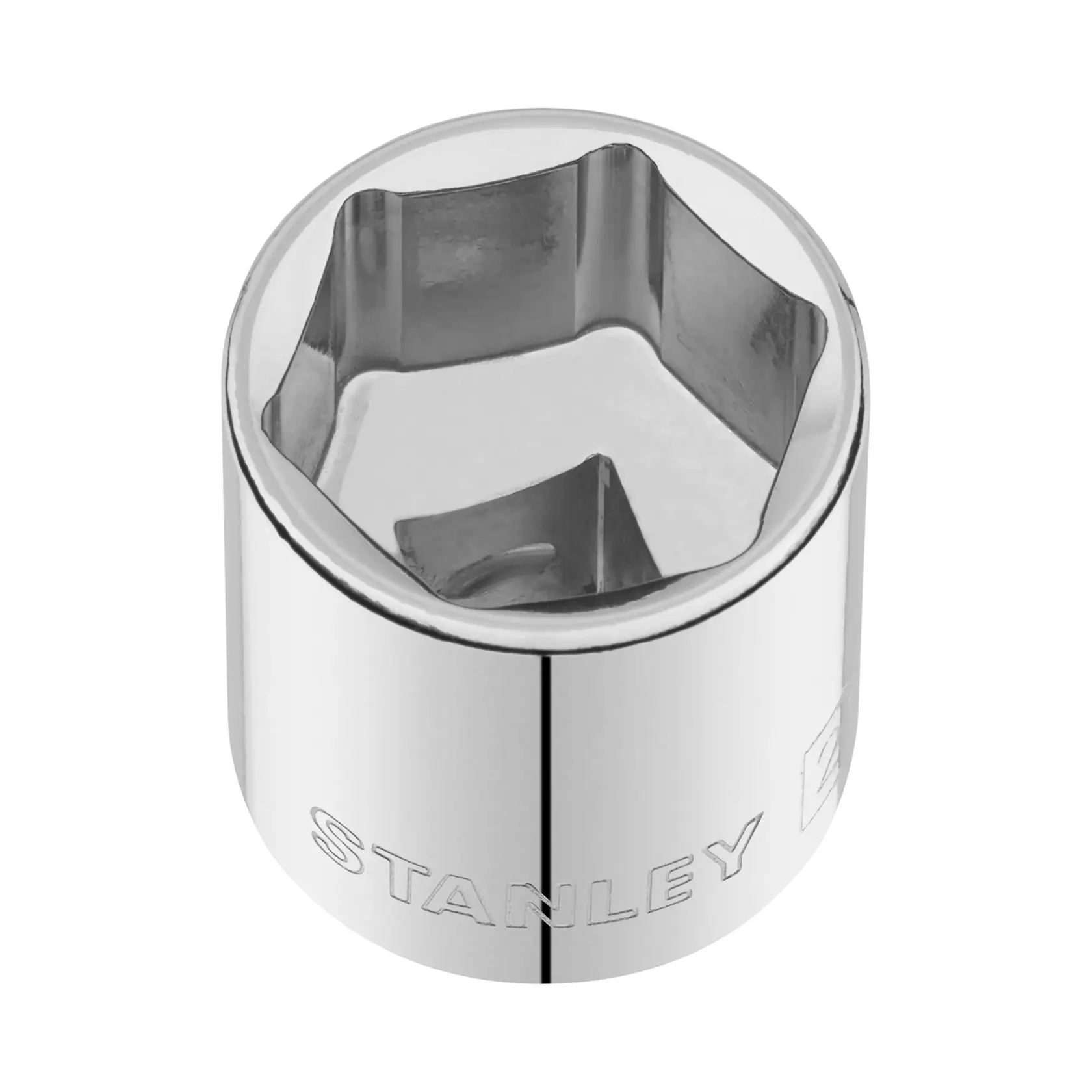 STANLEY STMT86316-0 chrome socket tool top view on white background.