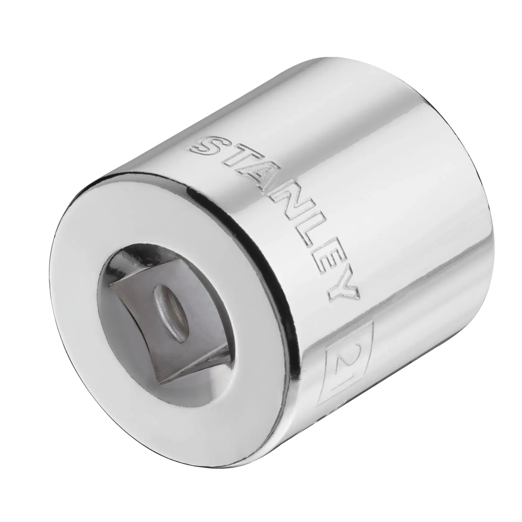 Photo of STANLEY STMT86316-0 chrome socket, angled front on white background.
