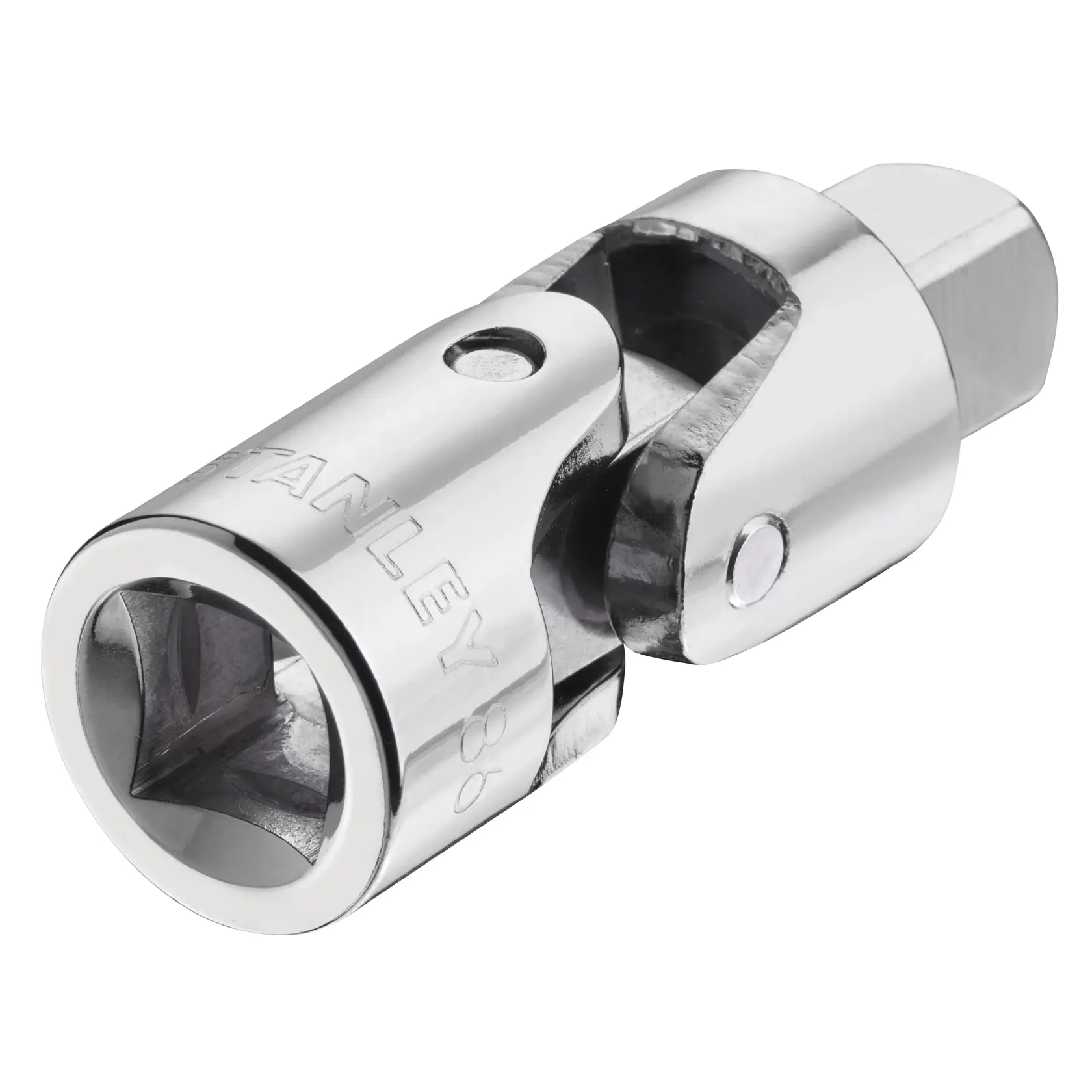 STANLEY STMT86411-0 chrome universal joint socket, photography, angled on white background