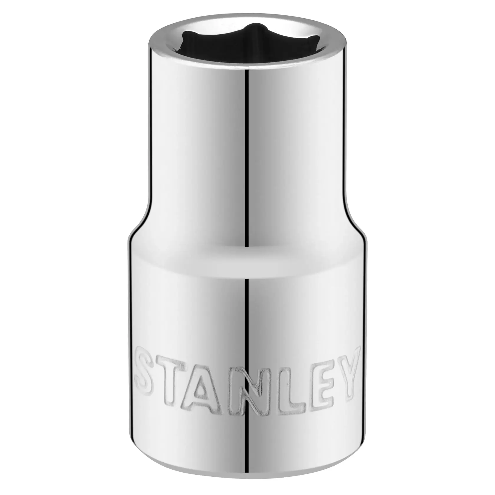 STANLEY STMT86512-0 chrome socket, polished finish, close-up front angle on white background.