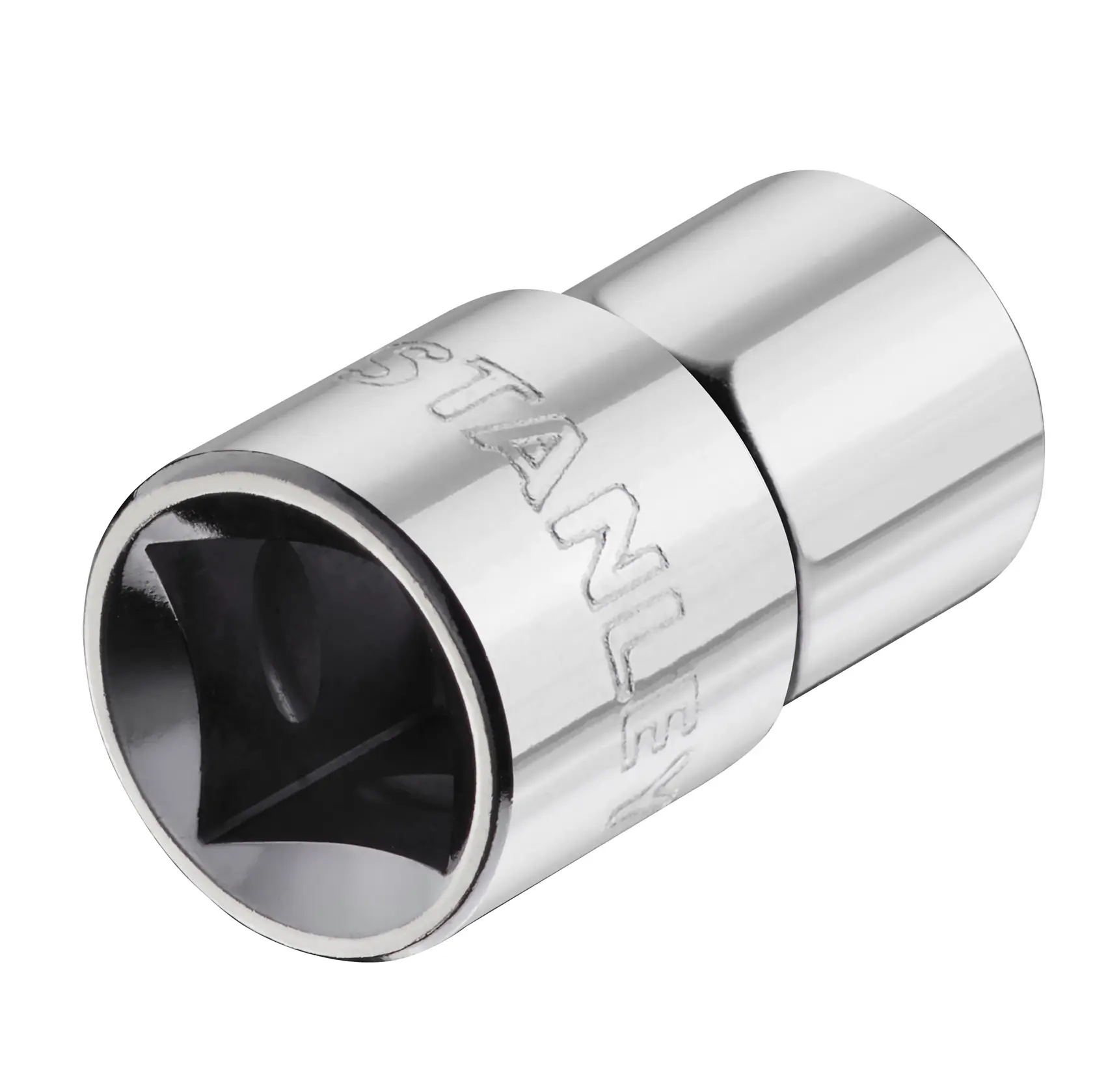 Stanley STMT86513-0 chrome socket, photography of product angled on white background.
