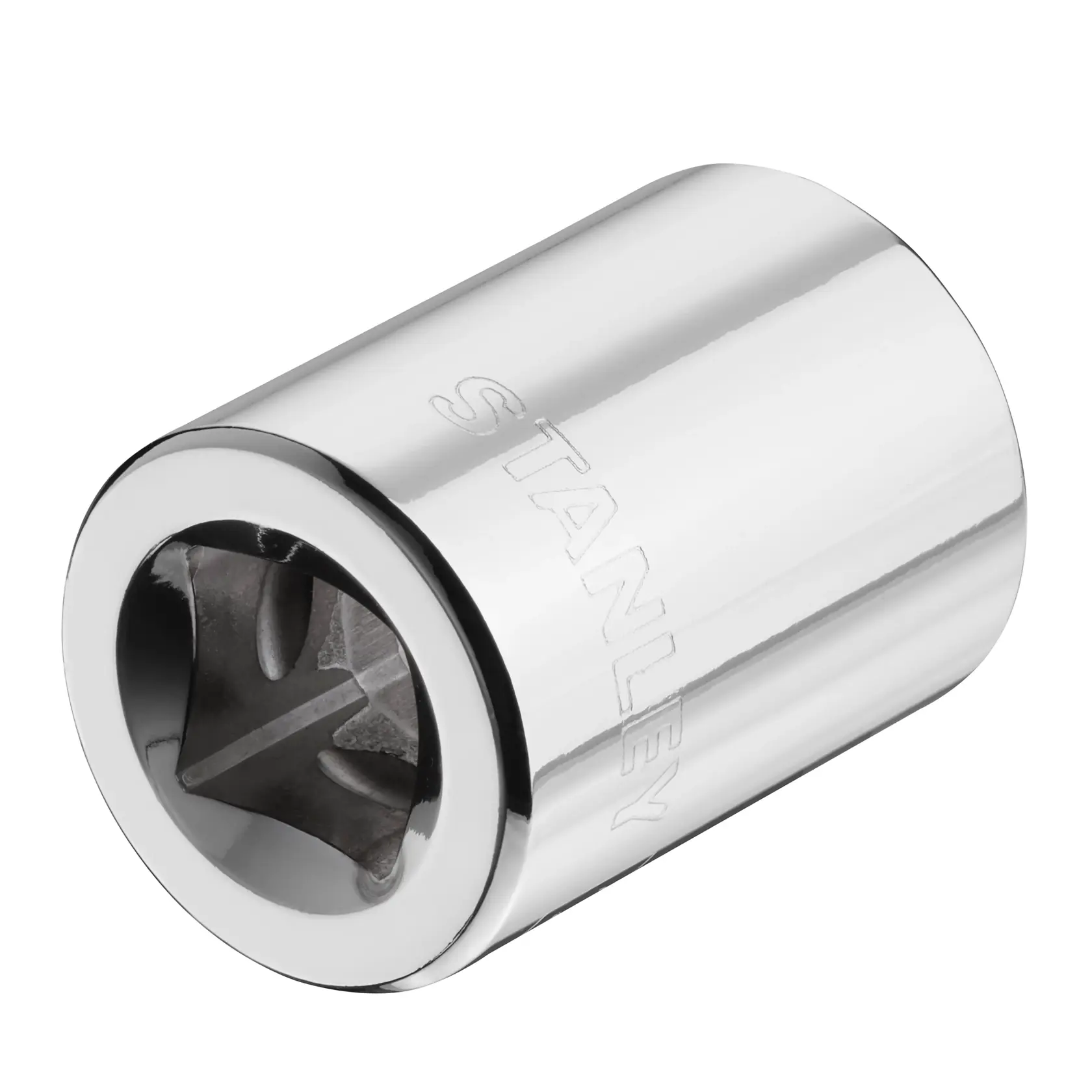 STANLEY STMT86521-0 chrome socket, side view on white background.