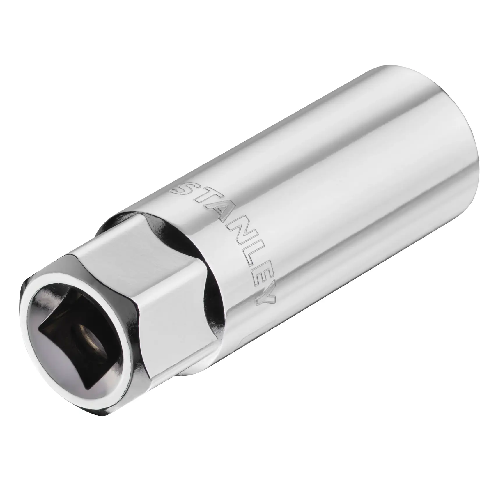 Photo of STANLEY STMT88941-0 chrome deep socket, tool category, angled view on white background.