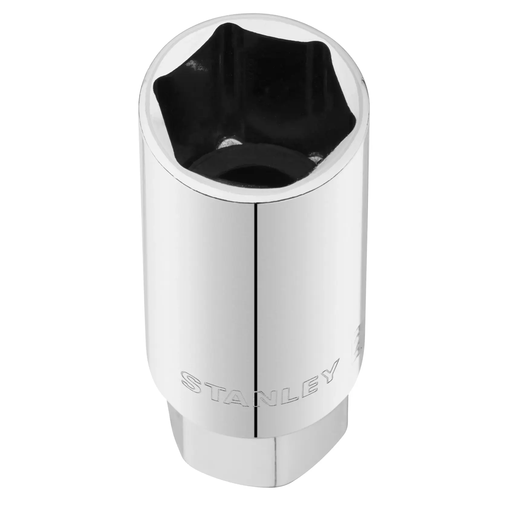Photo of STANLEY STMT88942-0 chrome-finish socket tool on white background, product category: Photography.