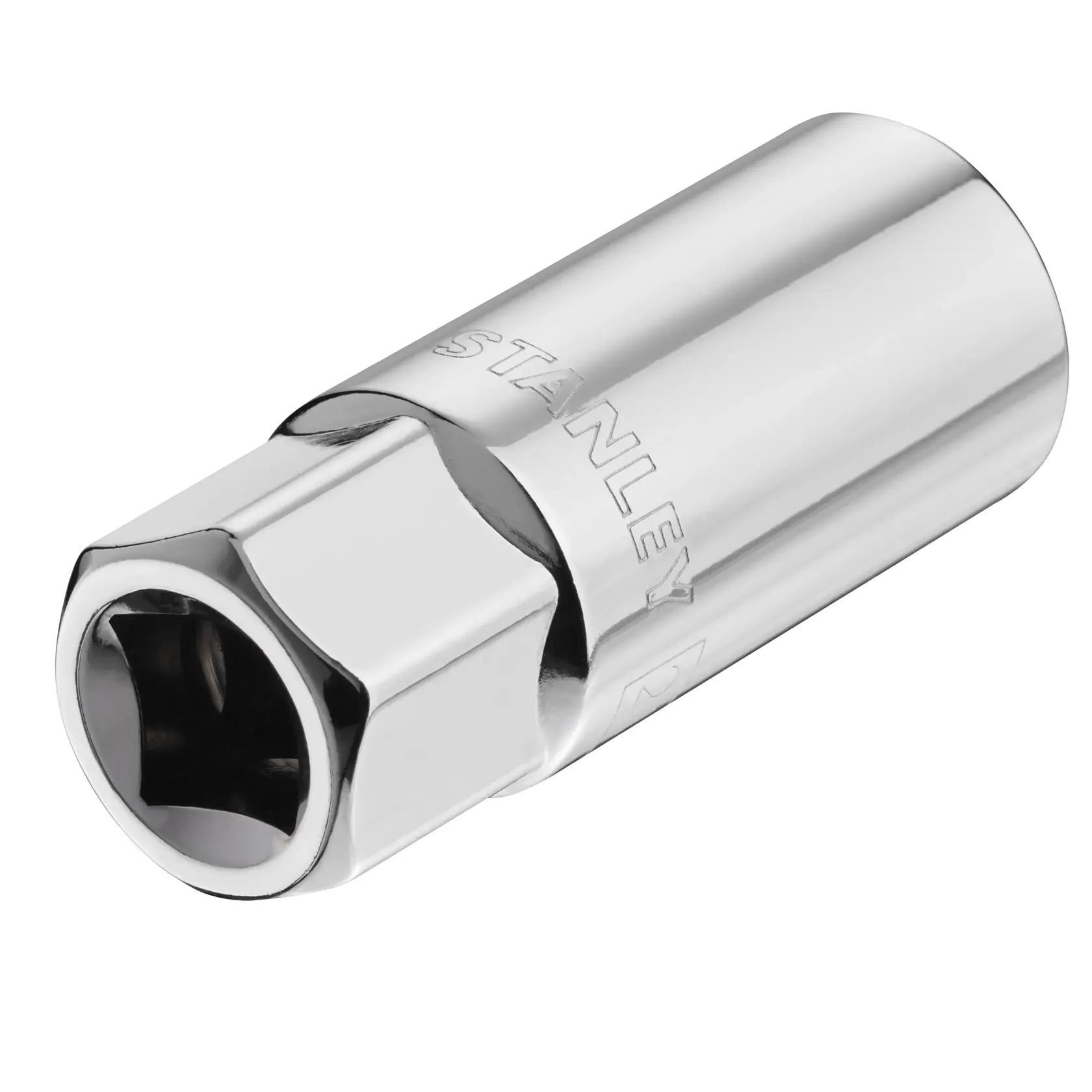 STANLEY STMT88994-0 chrome socket tool, photography, angled view on white background.