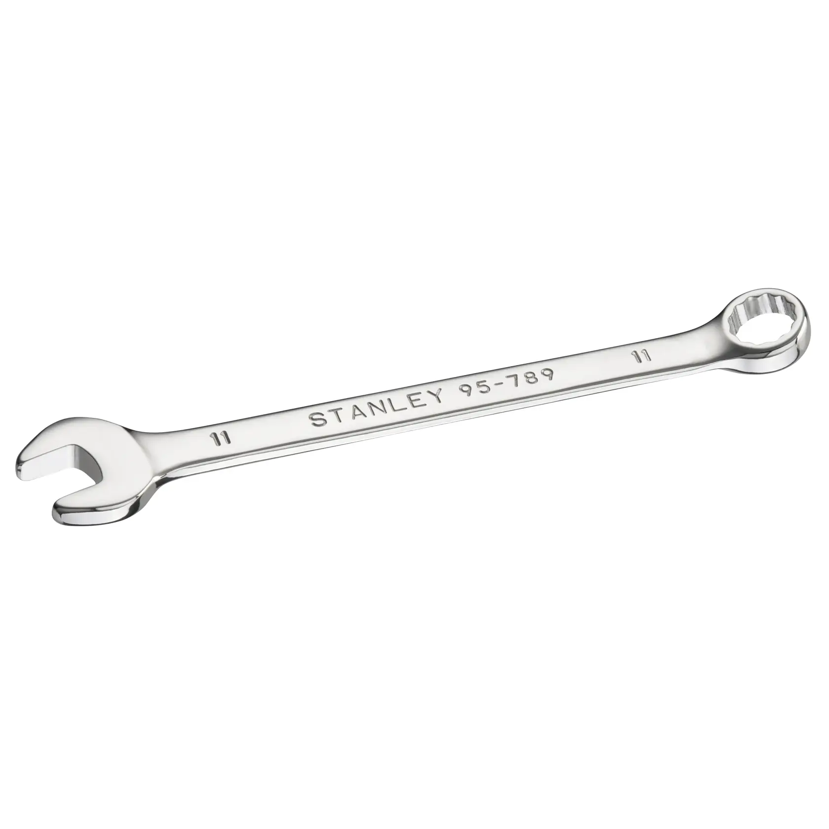 STANLEY STMT95789-0 combination wrench, silver chrome, 11mm size, product angled on white background.