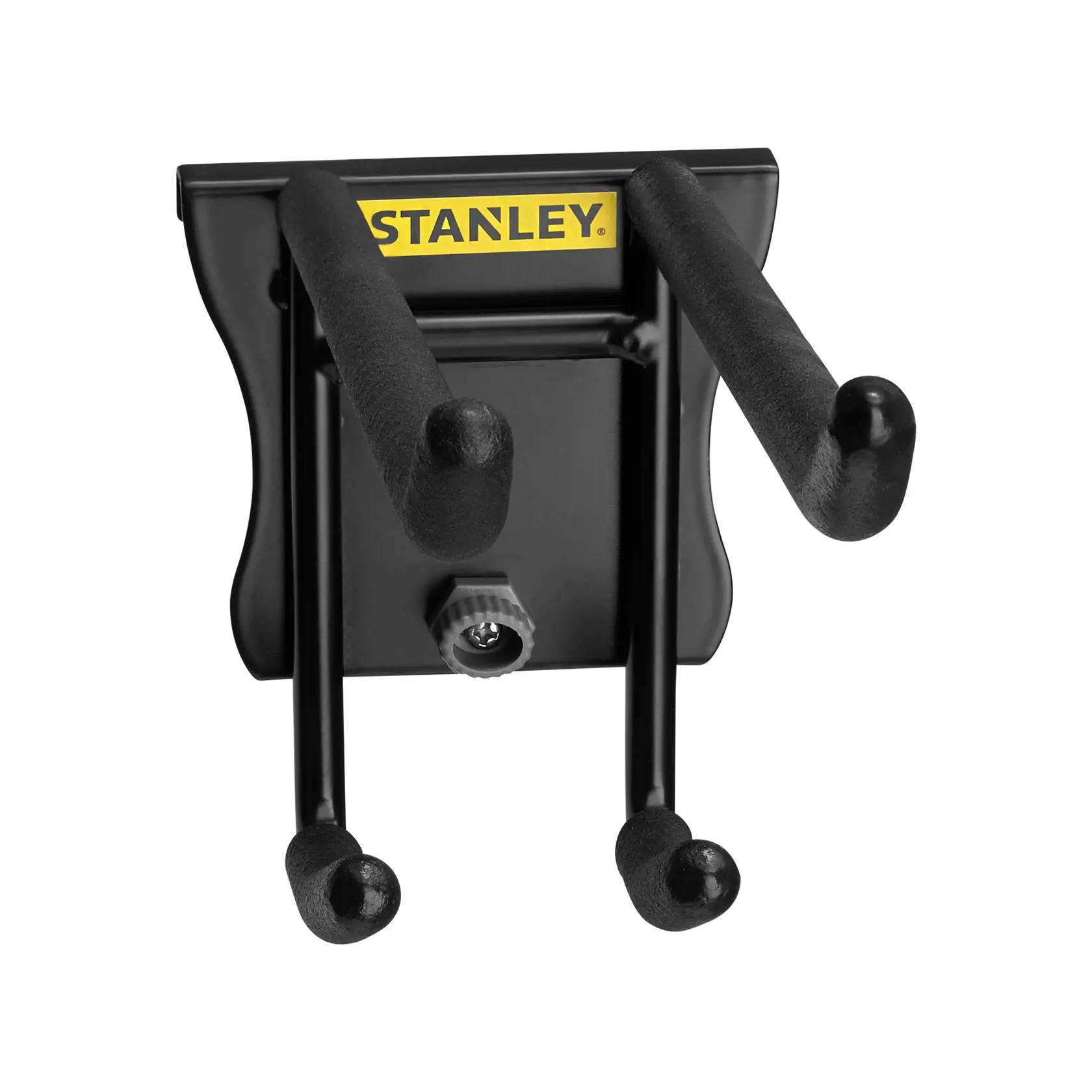 STANLEY wall mount bracket with padded hooks for photography equipment storage.