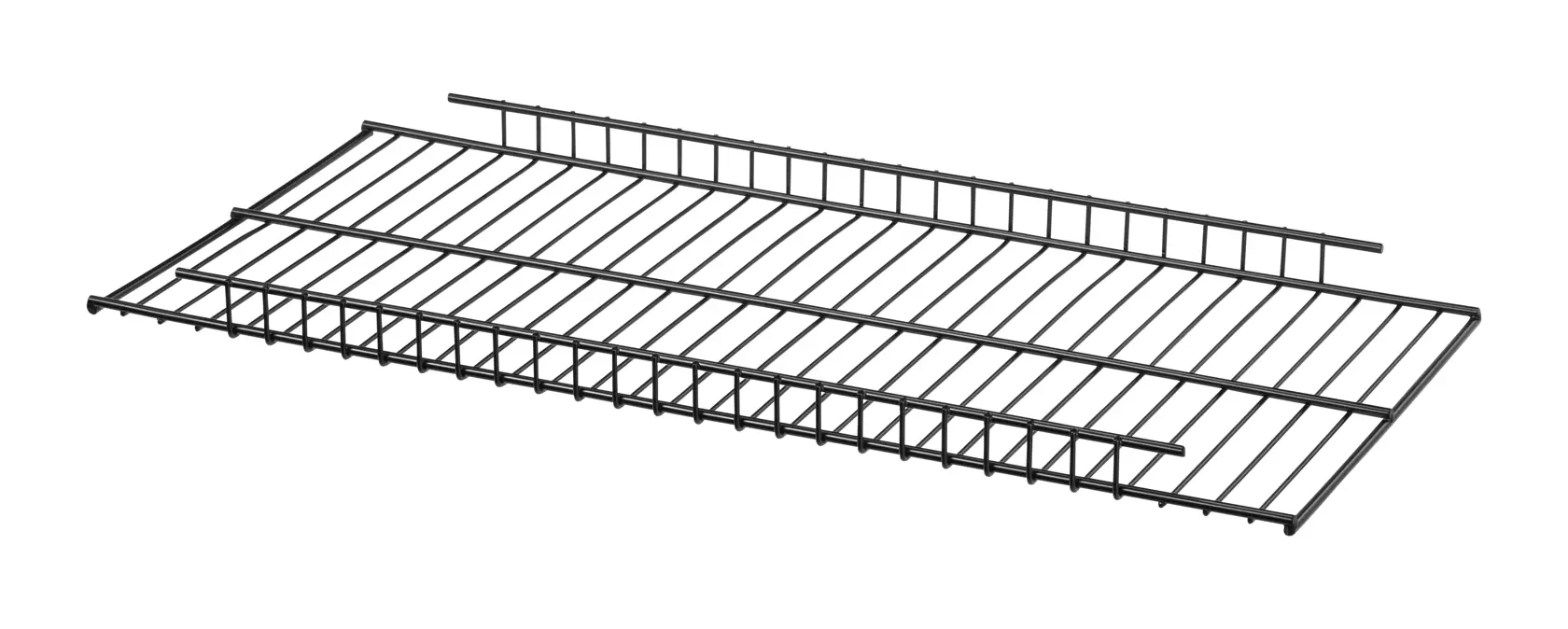 Photo of STANLEY STST82613-1 black wire shelf, angled view on white background.