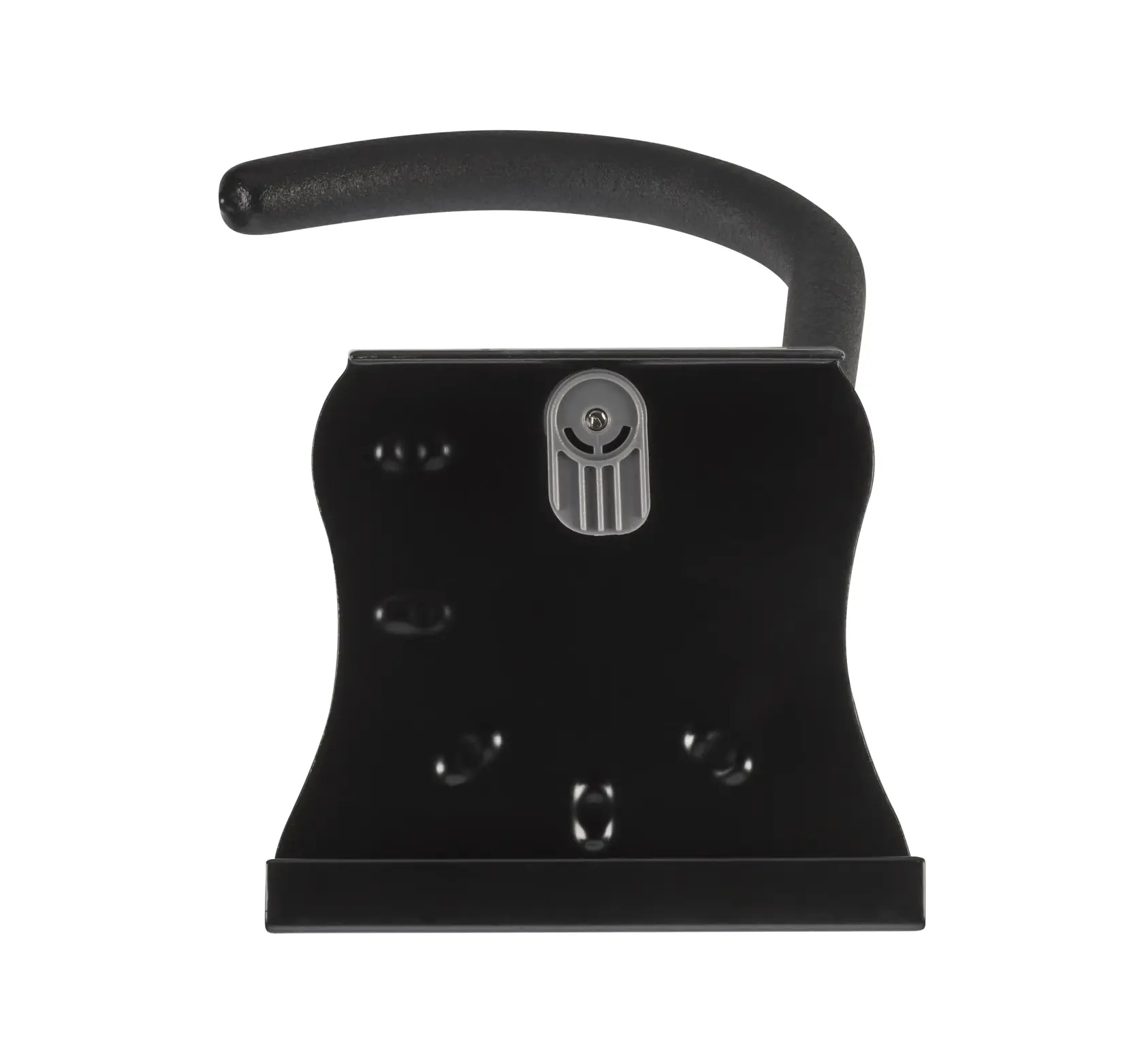 Photo of STANLEY STST82616-1 black wall-mounted hose holder, front angle on white background.