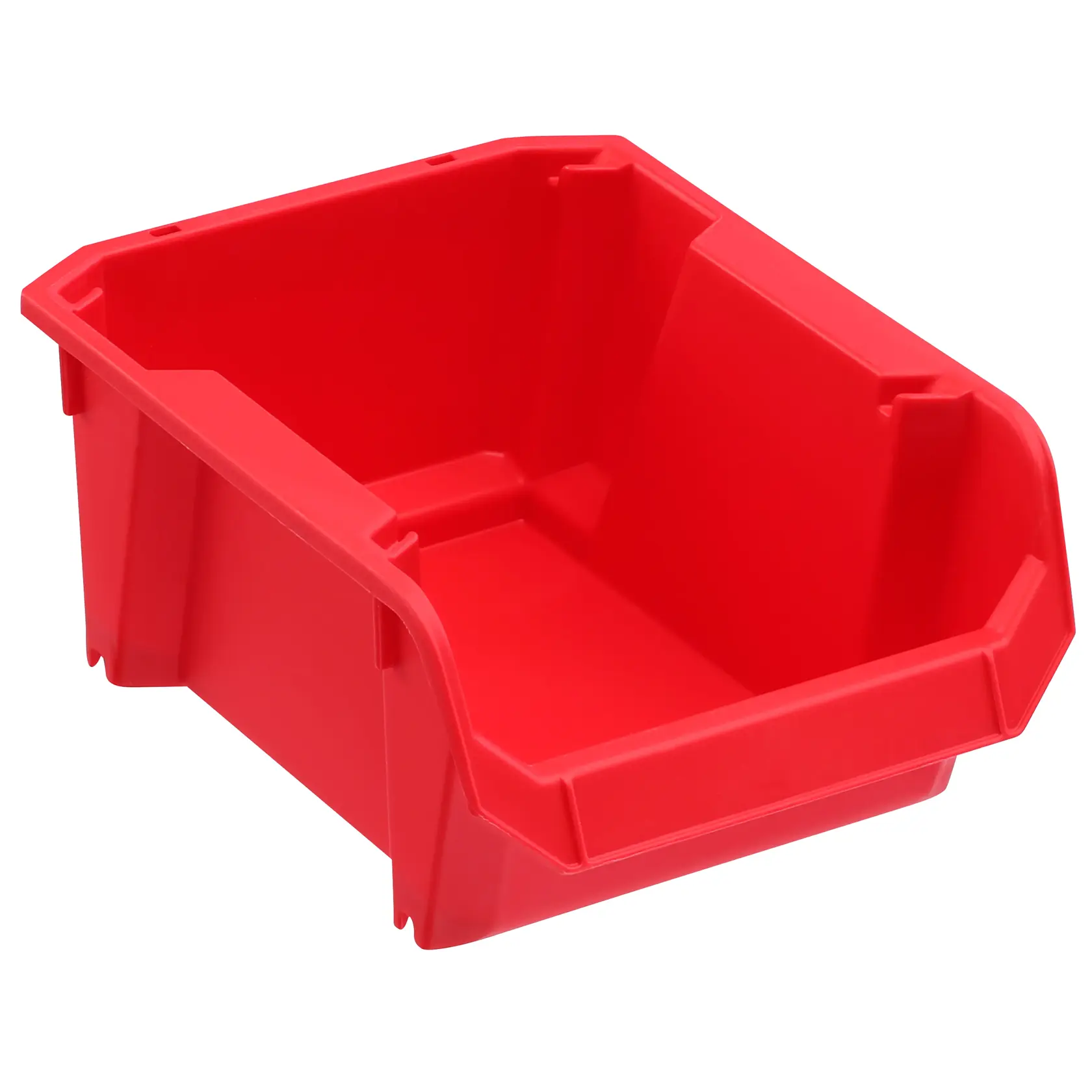 STANLEY STST82736-1 red plastic storage bin, front angled view, suitable for organizing small items.