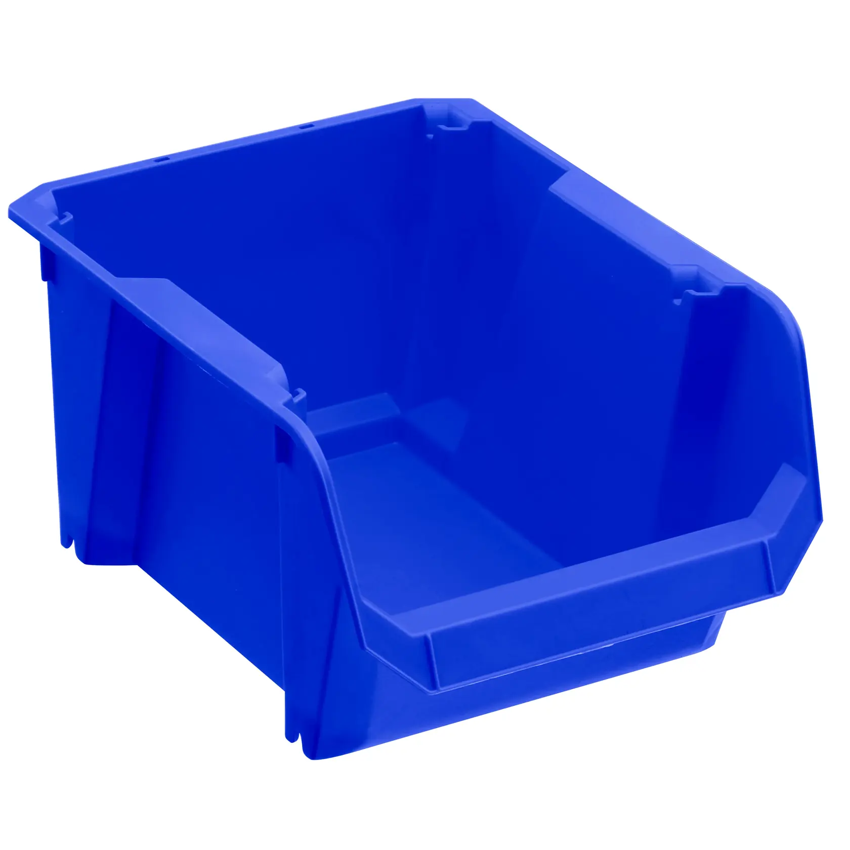 STANLEY STST82740-1 blue stackable plastic storage bin, front angle on white background.